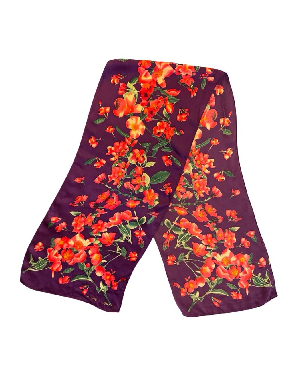 Anne Klein Floral Silk Feel Oblong Scarf Purple Pink Botanical 11 x 50 - Picture 5 of 8